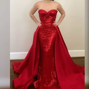 Red bow pageant evening gown, formal dress or non traditional red wedding dress